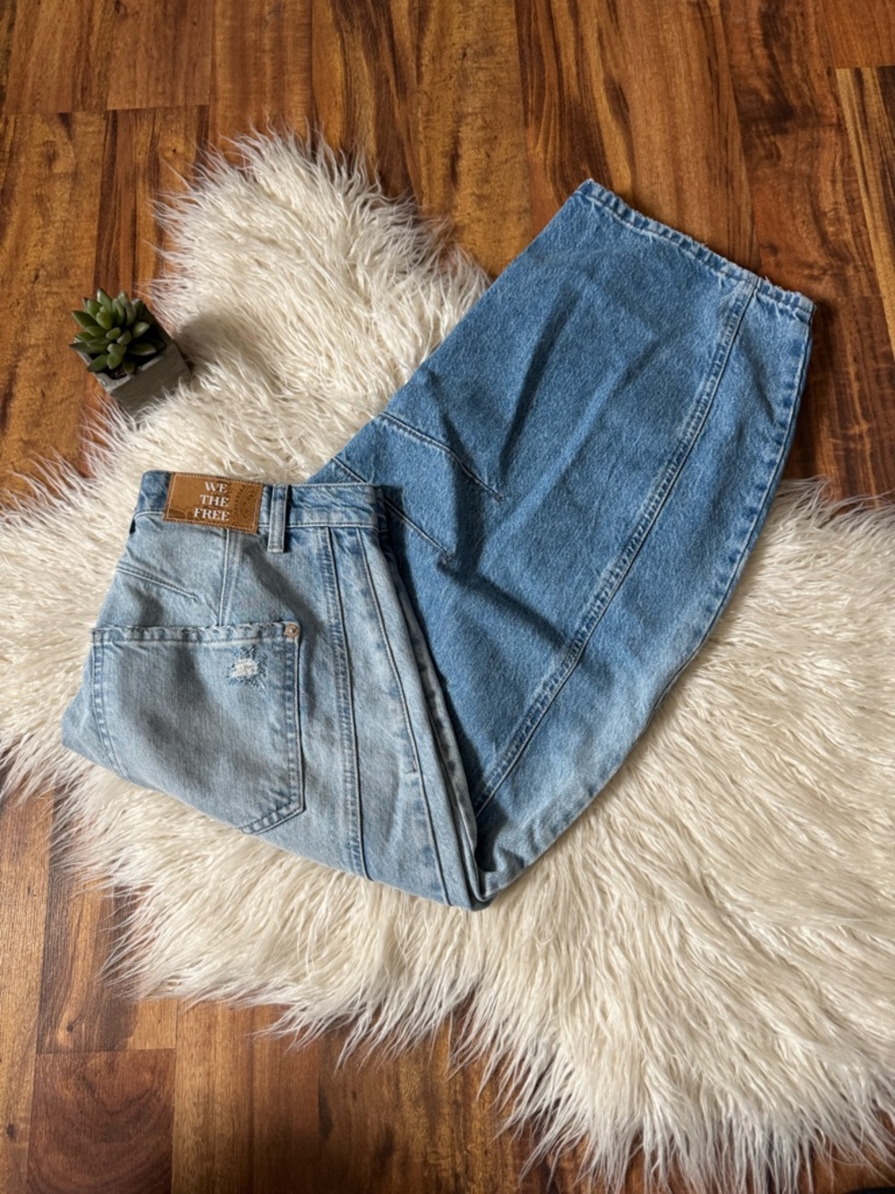 We The Free People Distressed Light Wash Barrel Jeans